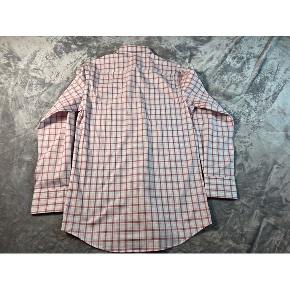 Haggar Dress Shirt Men 14-14.5 32/33 Red/White Plaid Slim Fit Stretch Comfort - Picture 8 of 8